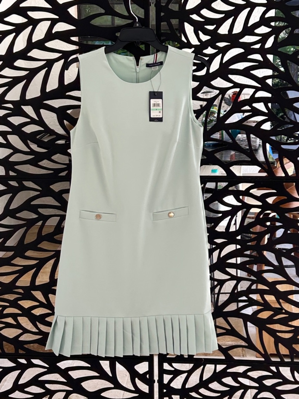 Tommy Hilfiger Mint Green Sleeveless Pleated-Hem Shift Dress